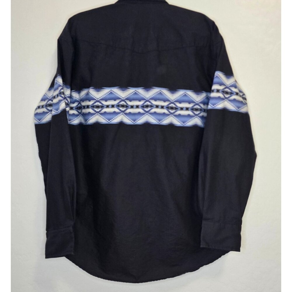 Roper Men's Large Long Sleeve Black and Blue Western Pearl Snap Rodeo Vintage - Picture 6 of 10